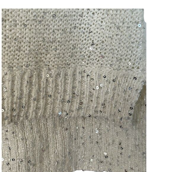 Loft Outlet Sequin 3/4 Sleeve White Lightweight Tunic Sweater SP - Picture 8 of 9